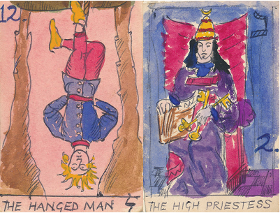 Tarot Cards The Hanged Man and The High Priestess