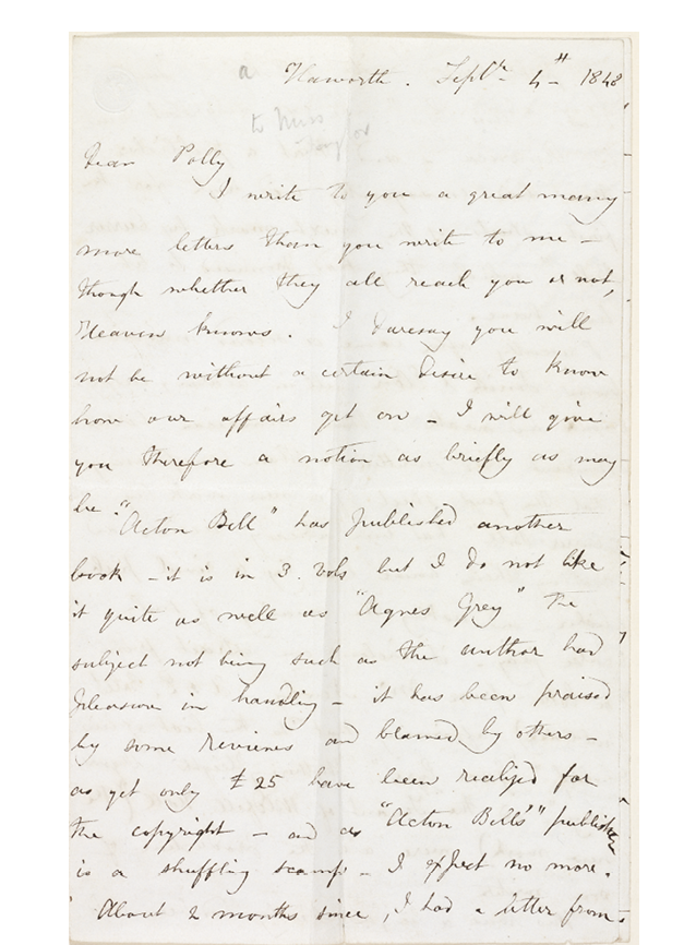 Letter from Charlotte Brontë to Mary Taylor, 4 September 1848, Rylands MSS EL B91/F/1. (© The University of Manchester, 2021)