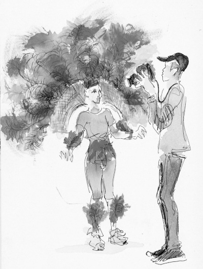 sketch of photographer and model