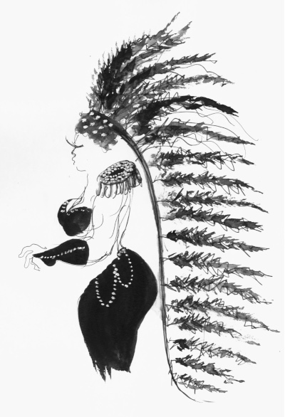 sketch of woman with feather headdress